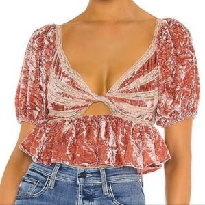 NWT Free People Elegant Velvet Puff Sleeve Top Dusty Mauve, XS